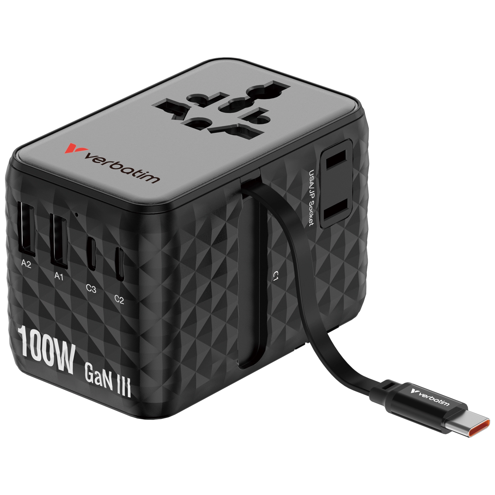 Adapter podróżny Verbatim 30191 100W 1x kabel USB-C PD3.0 QC4+ Black
