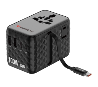 Adapter podróżny Verbatim 30191 100W 1x kabel USB-C PD3.0 QC4+ Black