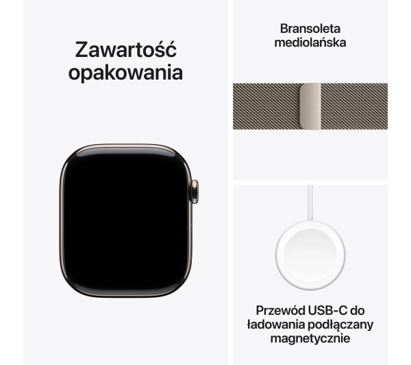 Apple Watch Series 11 GPS + Cellular 46mm Tytan Naturalny Bransoleta mediolańska Naturalny S/M - Kup na Raty - RRSO 0%