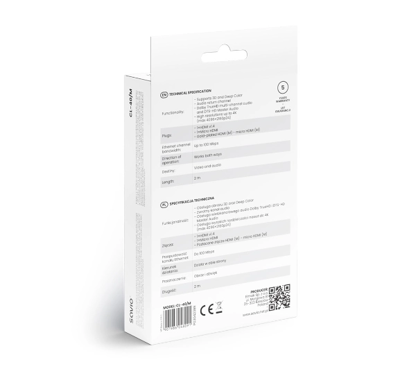 Savio CL-40/M Micro HDMI z Ethernetem 2m  Czarny