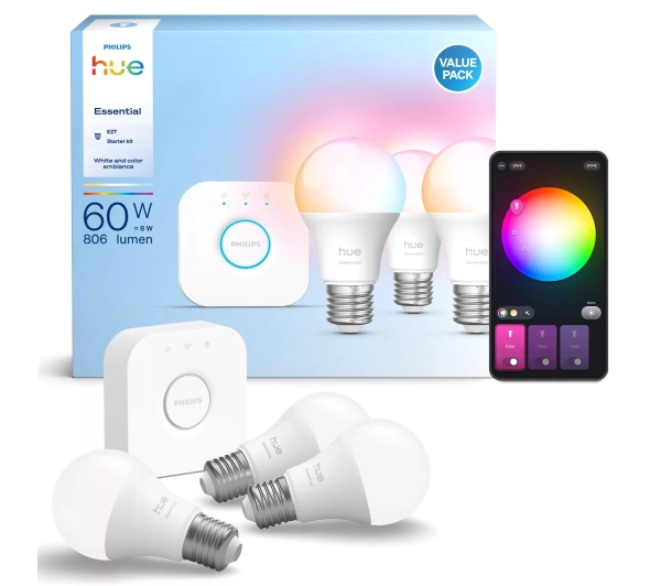 Inteligentne oświetlenie - Philips Hue Essential E27 3szt + Bridge