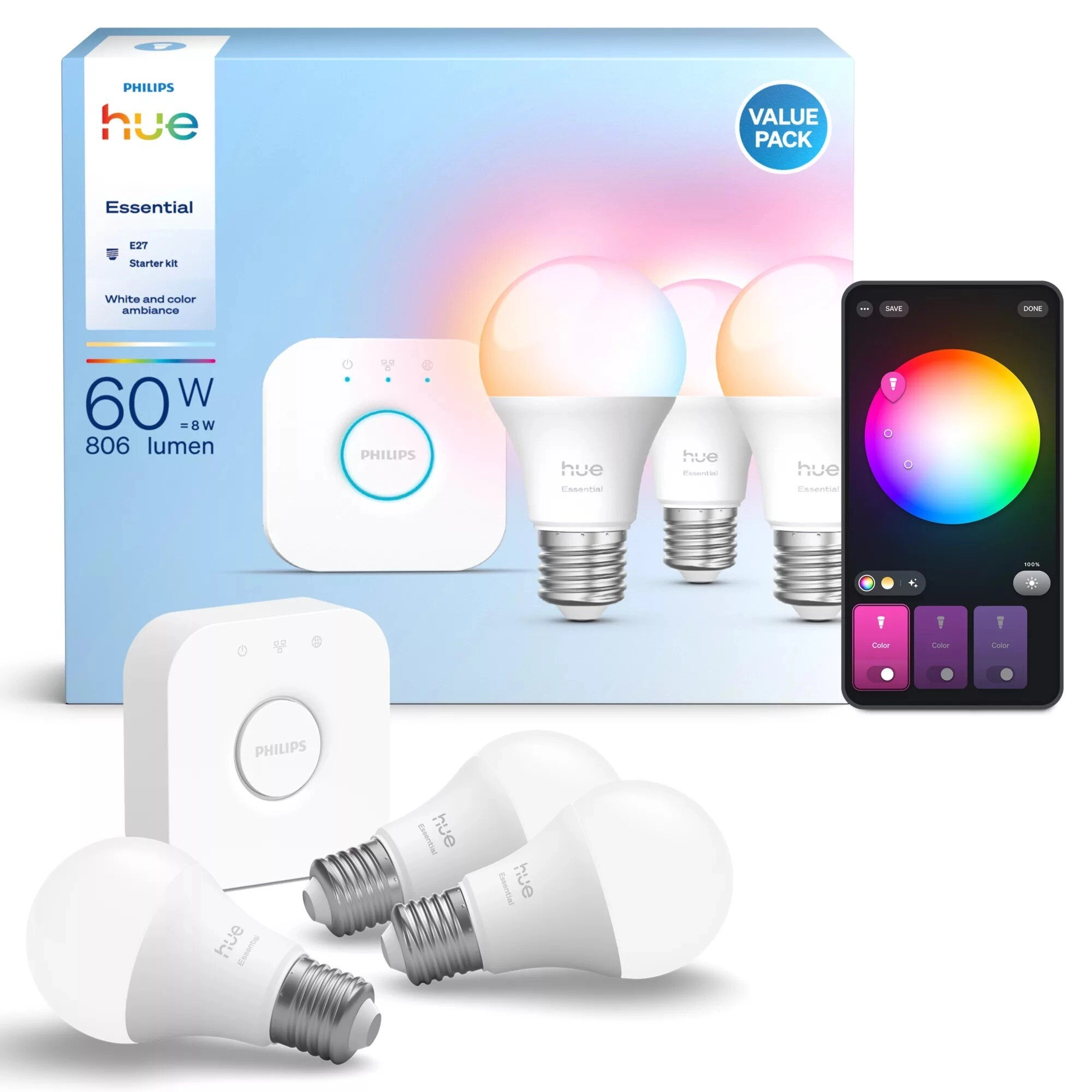 Zestaw Philips Hue Essential E27 3szt + Bridge