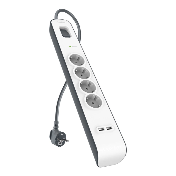 Listwa Belkin BSV401VF2M-V2 4 gniazda 2x USB-A, 2m Biało-czarny