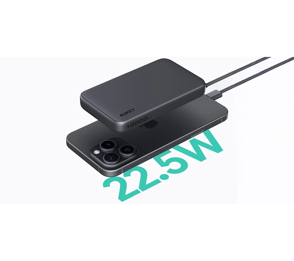 Aukey Spark Sling Lite Slim PB-Y53P 10000mAh 15W Wbudowany kabel USB-C Szary - ⚡ EURO HIT CENOWY! ⚡