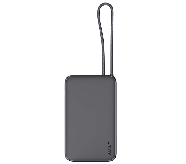 Aukey Spark Sling Lite Slim PB-Y53P 10000mAh 15W Wbudowany kabel USB-C Szary - ⚡ EURO HIT CENOWY! ⚡