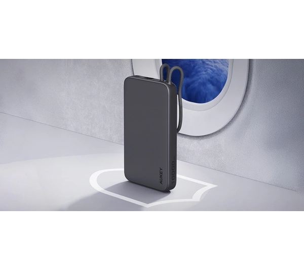 Aukey Spark Sling Lite Slim PB-Y53P 10000mAh 15W Wbudowany kabel USB-C Szary - ⚡ EURO HIT CENOWY! ⚡