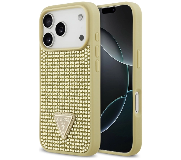Guess Rhinestone Triangle Logo do iPhone 17 Pro złoty