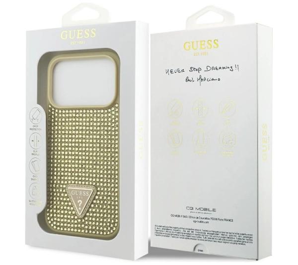 Guess Rhinestone Triangle Logo do iPhone 17 Pro złoty