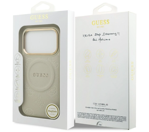 Guess Peony Hot Stamp MagSafe do iPhone 17 Pro beżowy