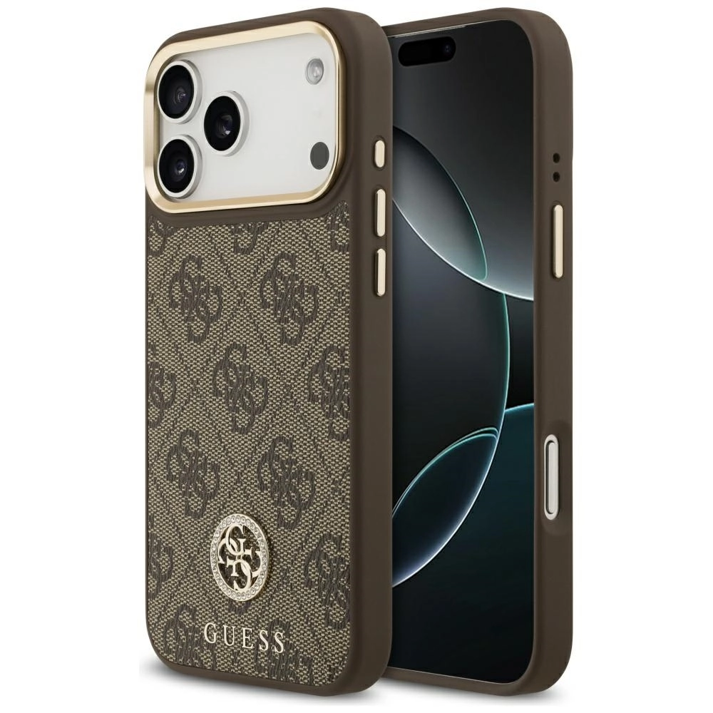 Etui Guess 4G Strass Logo MagSafe do iPhone 17 Pro Max brązowy