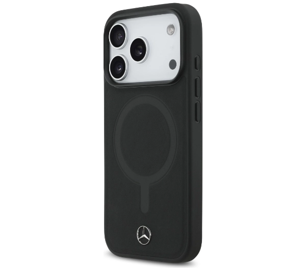 Mercedes-Benz Plain Smooth Leather MagSafe do iPhone 17 Pro czarny