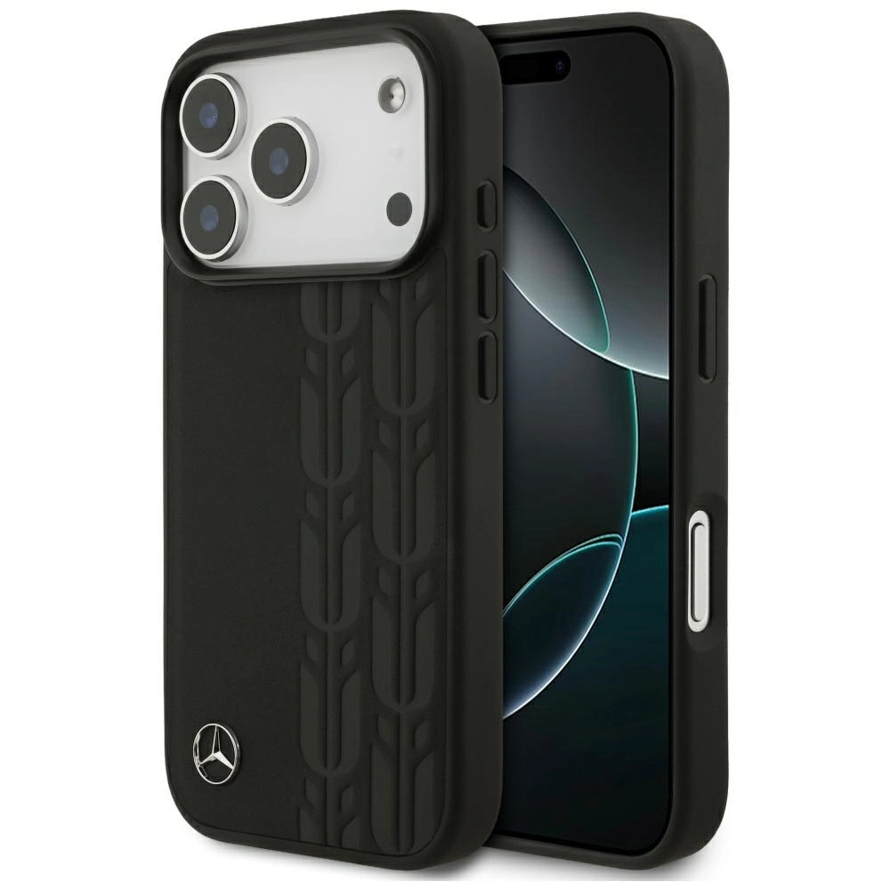 Etui Mercedes-Benz Leather Laurel Leaves MagSafe do iPhone 17 Pro czarny