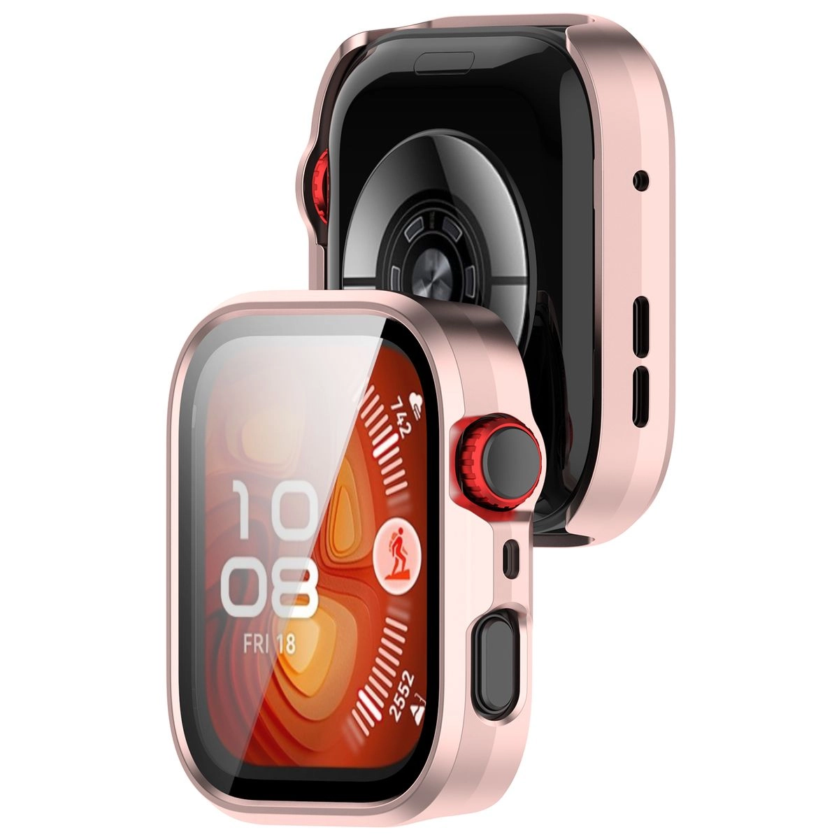 Nakładka na tarczę Bizon ze szkłem do Huawei Watch Fit 4 Pro satynowo różowy