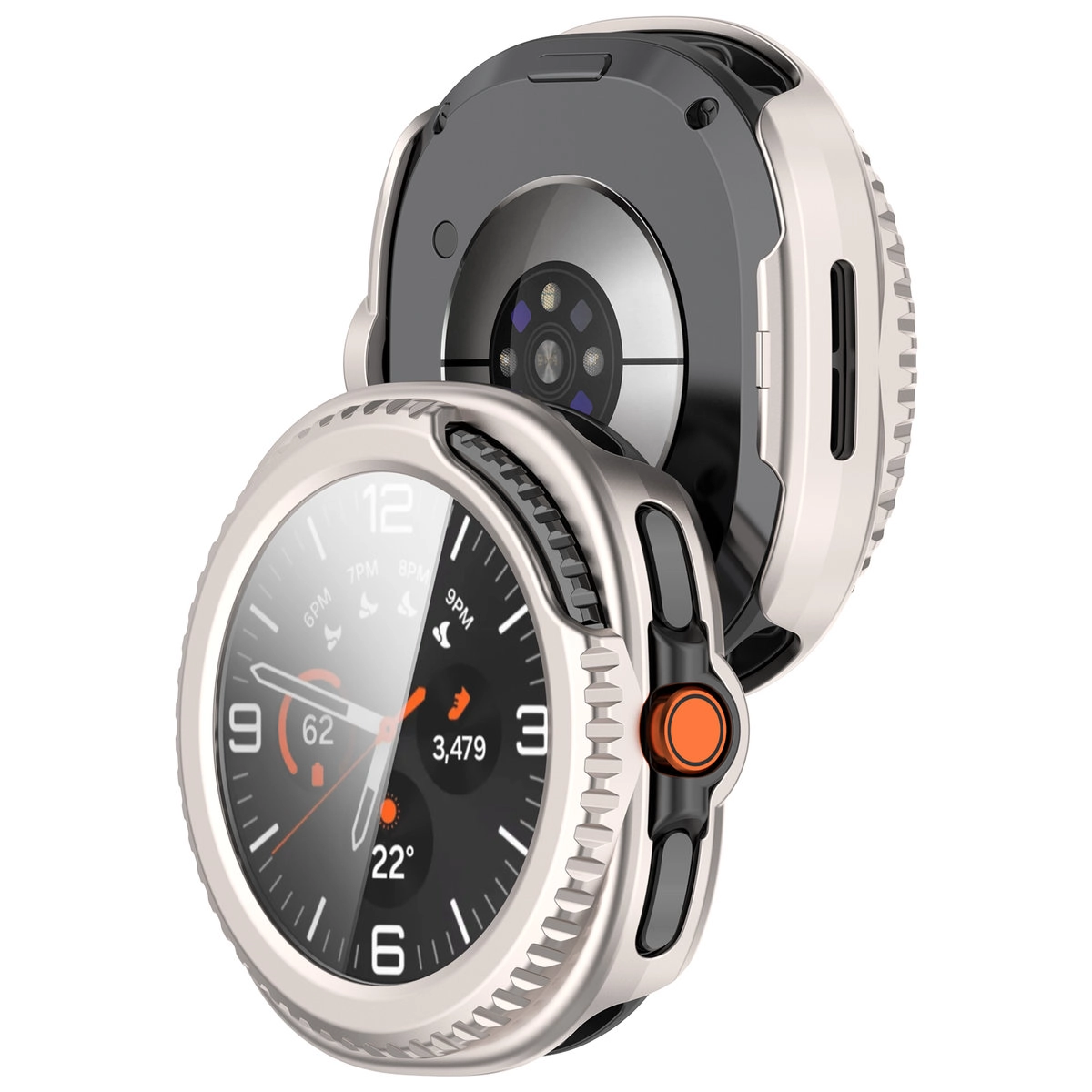 Nakładka na tarczę Bizon ze szkłem do Samsung Galaxy Watch 8 Classic 46 mm jasnobeżowy