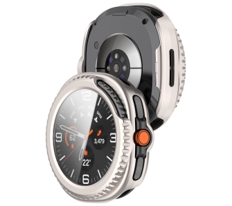 Nakładka na tarczę Bizon ze szkłem do Samsung Galaxy Watch 8 Classic 46 mm jasnobeżowy