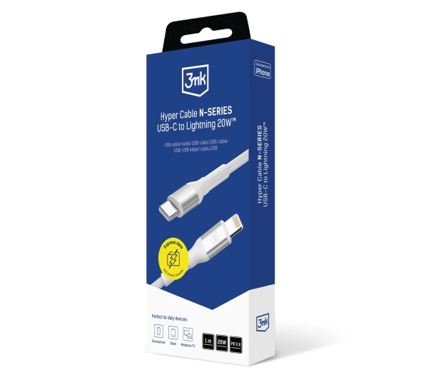 3mk Hyper Cable N-SERIES USB-C do Lightning 1m 9V/2A 20W Biały