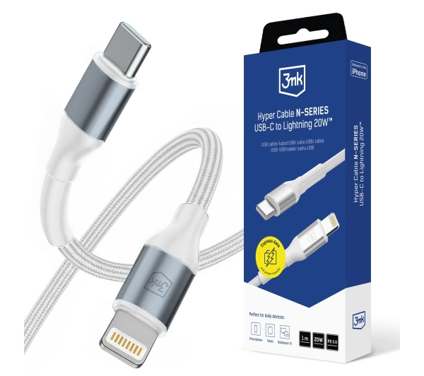 Kabel USB-C - Lightning 3MK Hyper Cable N-Series 20W 1 m Biały