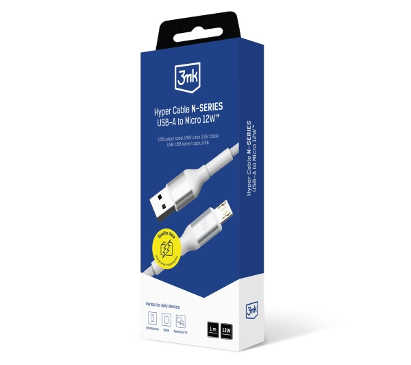 3mk Hyper Cable N-SERIES USB-A do microUSB 1m 5 V/2.4A 12W Biały