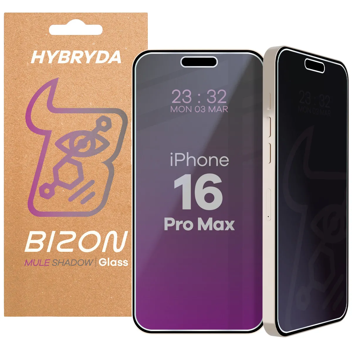 Szkło hybrydowe Bizon Prywatyzujące Mule Shadow do iPhone 16 Pro Max