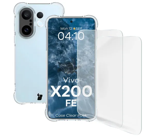 Bizon elastyczne etui Salpa + 2x szkło hartowane Clear Pack do Vivo X200 FE