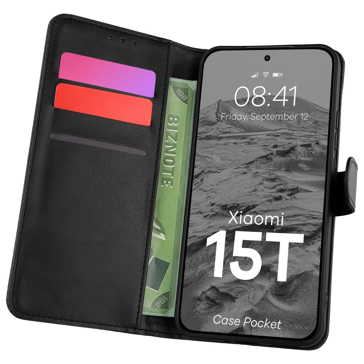 Etui Bizon z klapką Pocket do Xiaomi 15T Czarny