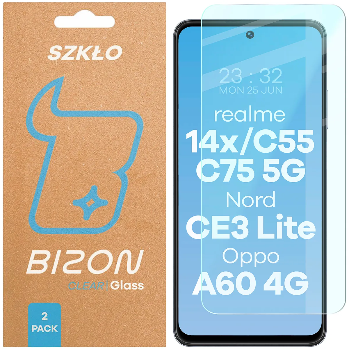 Szkło hartowane Bizon Clear Duo do Realme 14x 5G / C55 / C75 / OnePlus Nord CE 3 Lite / Oppo A60 4G