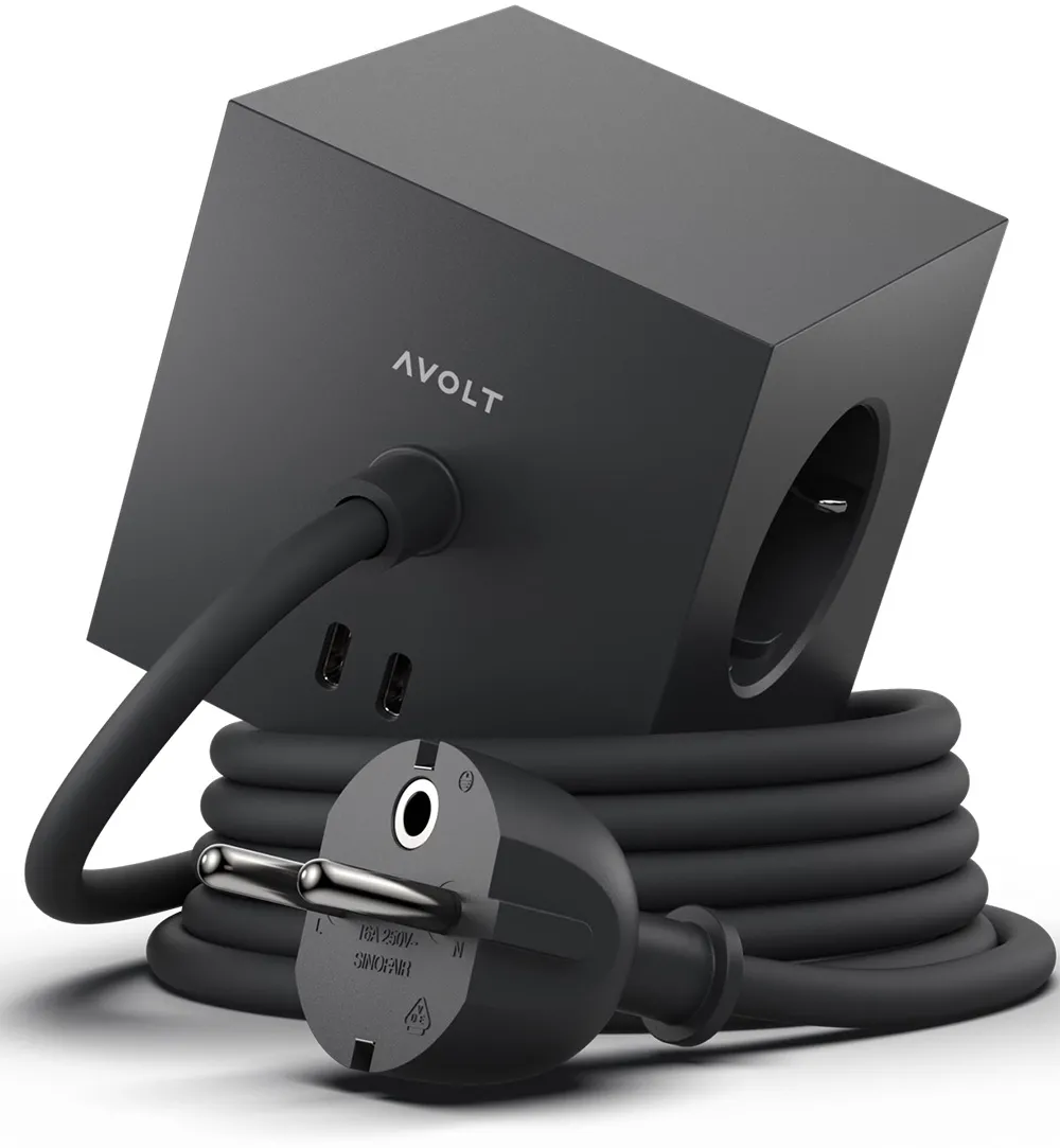Kostka Avolt 3 gniazda 2x USB-C 3m Czarny
