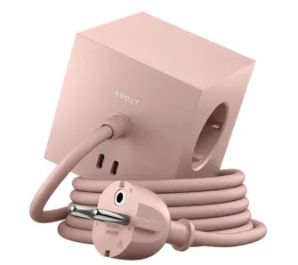 Kostka Avolt 3 gniazda 2x USB-C 3m Różowy