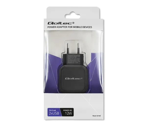 Qoltec 50185 2x USB-A 12W Czarny