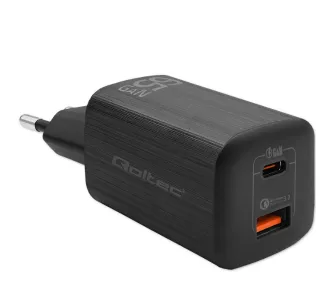 Ładowarka sieciowa Qoltec 50766 GaN USB-A USB-C 65W Czarny