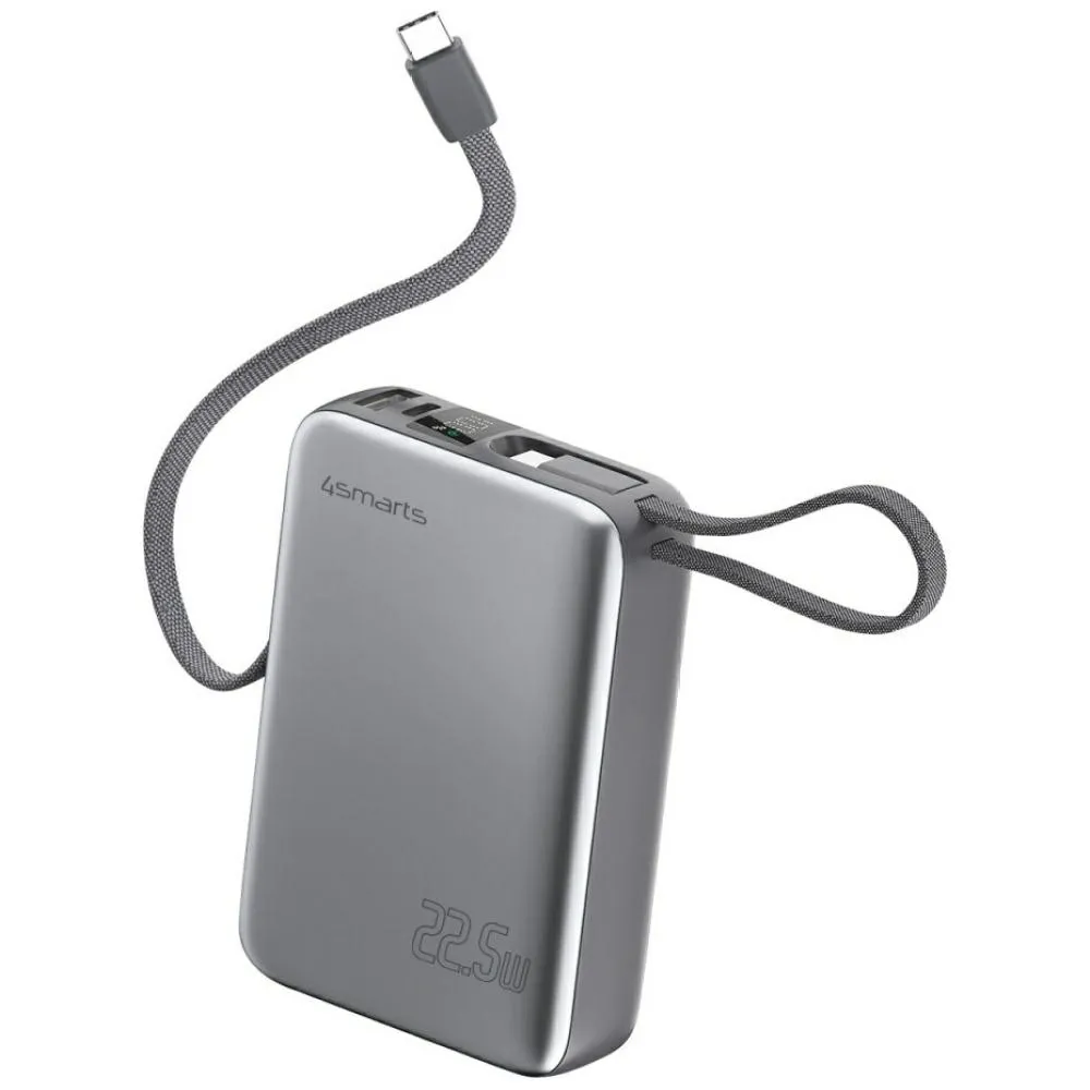 Powerbank 4smarts Pocket Dual Cord 20000mAh 22,5W Wbudowany kabel USB-C Szary
