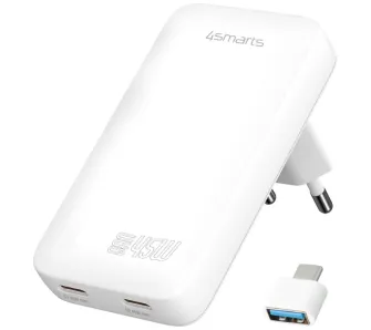 Ładowarka sieciowa 4smarts FlatPlug Slim Dual GaN 2x USB-C 45W Biały