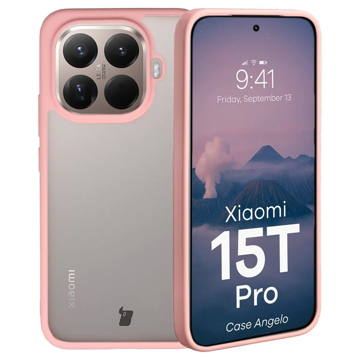 Etui Bizon Angelo do Xiaomi 15T Pro z różową ramką