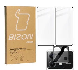 Zestaw ochronny Bizon 2x Szkło + szybka na aparat Edge 2 Pack do Xiaomi Poco M6 Pro 4G / Xiaomi Redmi Note 13 Pro 4G