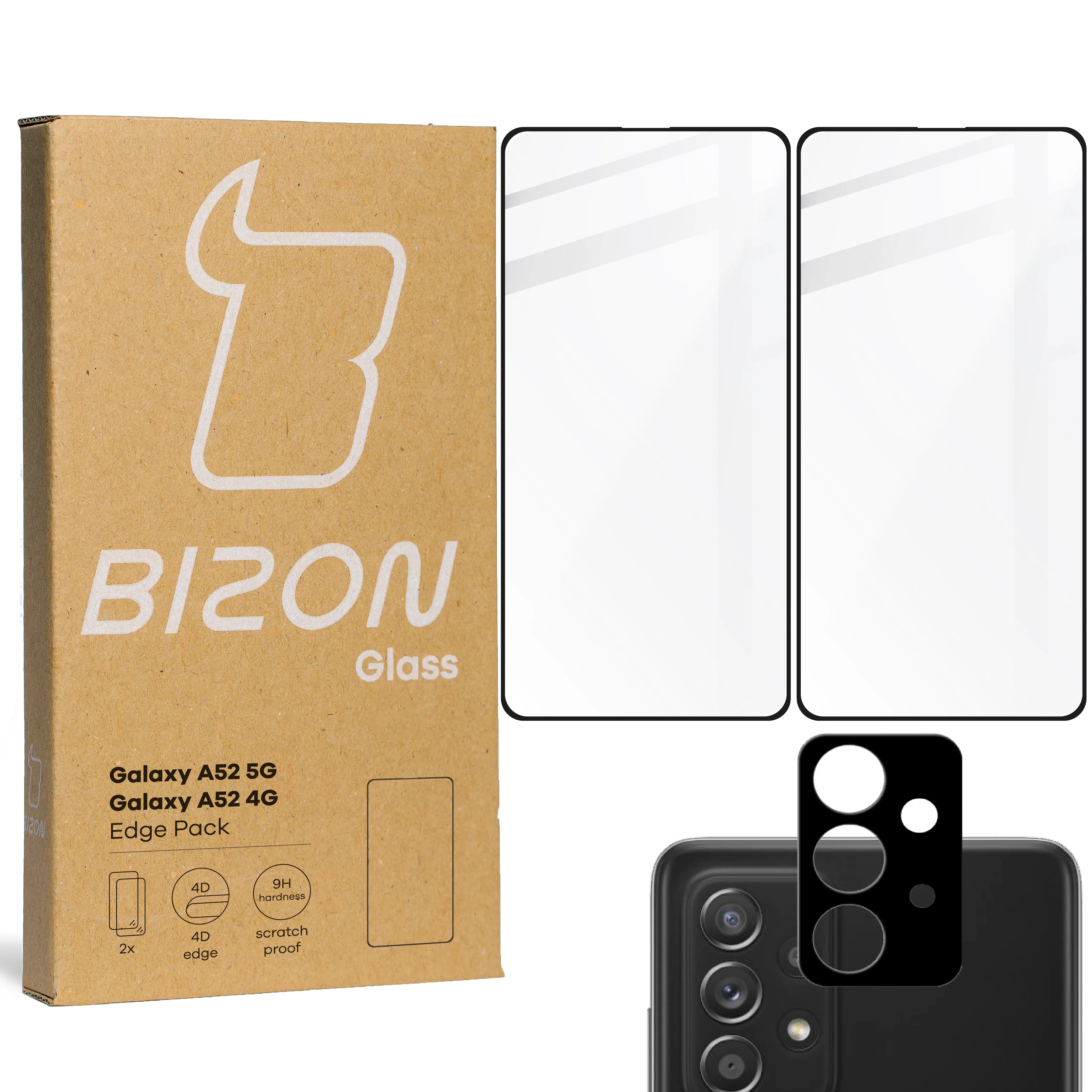 Zestaw ochronny Bizon 2x Szkło + szybka na aparat Edge Pack do Samsung Galaxy A52s / A52 5G / A52 4G