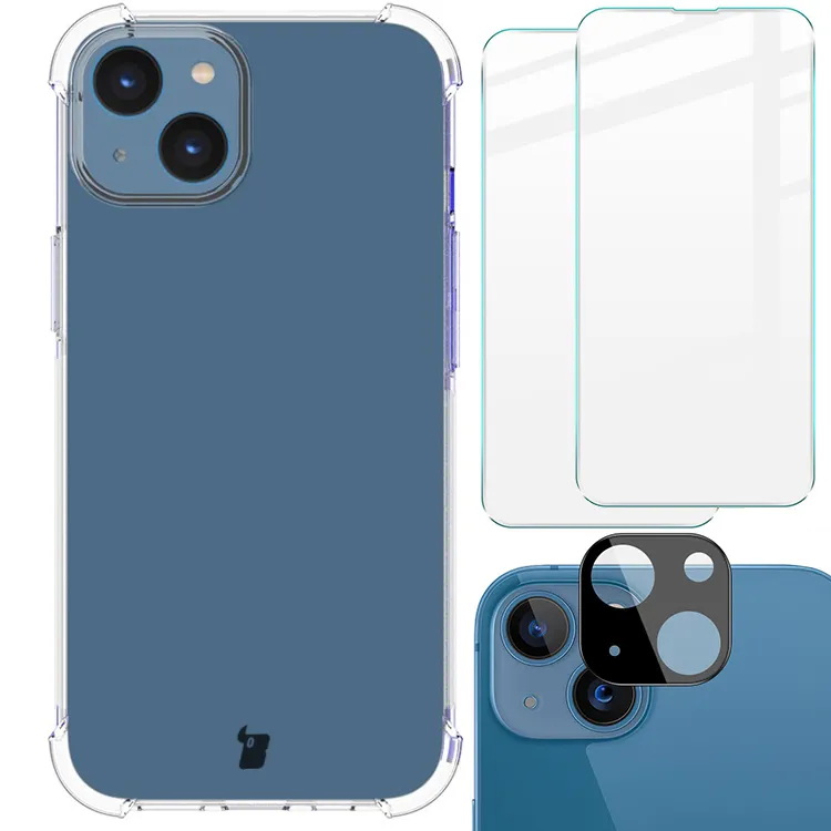 Etui Bizon elastyczne etui + 2x szkło hartowane + szkło na aparat Clear Pack do iPhone 14