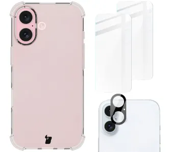 Etui Bizon elastyczne etui + 2x szkło hartowane + szkło na aparat Clear Pack do iPhone 16