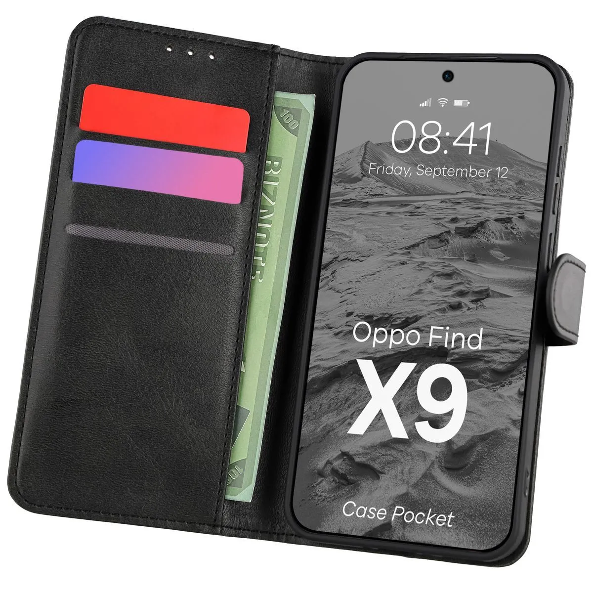 Etui Bizon z klapką Pocket do Oppo Find X9 Czarny