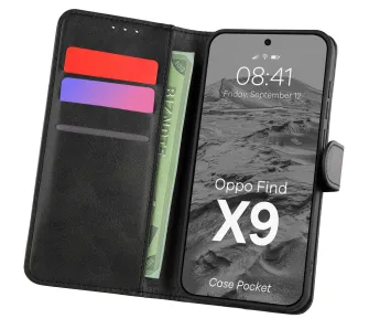 Etui Bizon z klapką Pocket do Oppo Find X9 Czarny