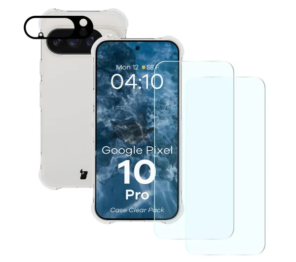 Bizon elastyczne etui + 2x szkło hartowane + szkło na aparat Clear Pack do Google Pixel 10 Pro