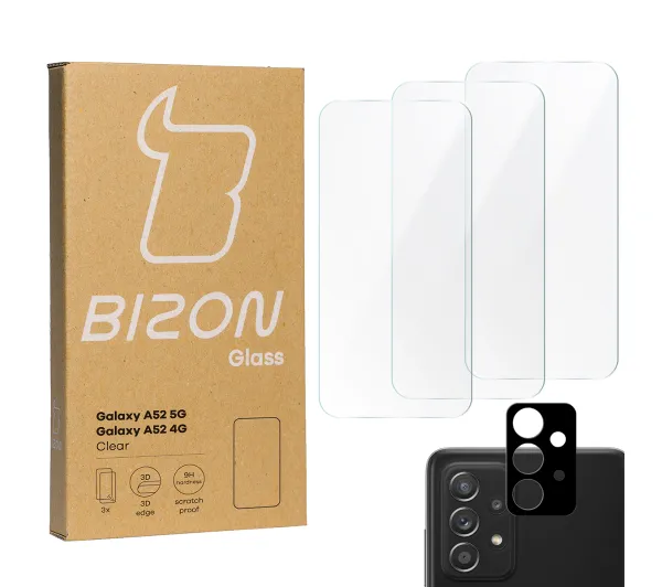 Bizon 3x Szkło hartowane + szybka na aparat Glass Clear Pack do Samsung Galaxy A52s / A52 5G / A52 4G
