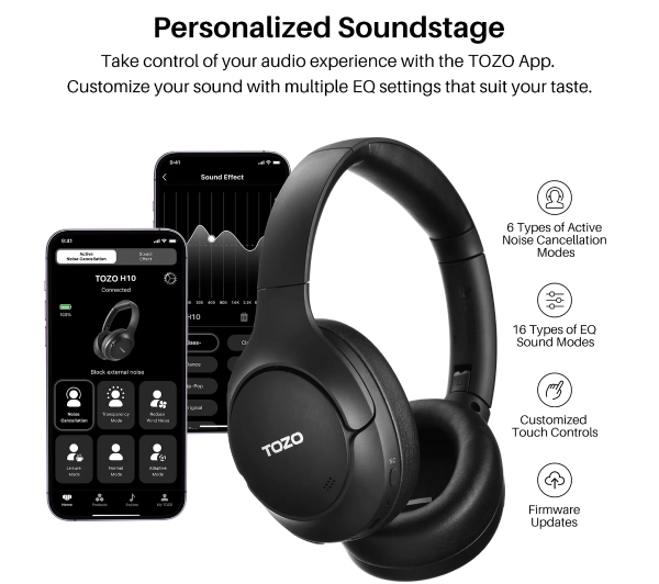 Tozo H10 Nauszne Bluetooth 5.3 Czarny