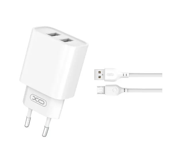 Ładowarka Xo Ładowarka Sieciowa Ce02C 2X Usb 2,1A Biała + Kabel Microusb