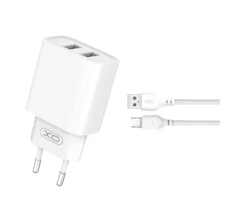 Ładowarka sieciowa XO CE02C 2x USB-A 10,5W Biały + Kabel USB-A do microUSB