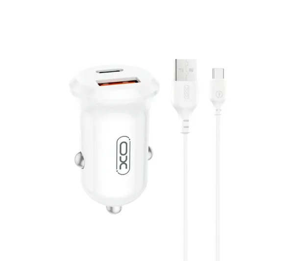 XO CC69 USB-A USB-C 30W Biały + Kabel USB-A do USB-C