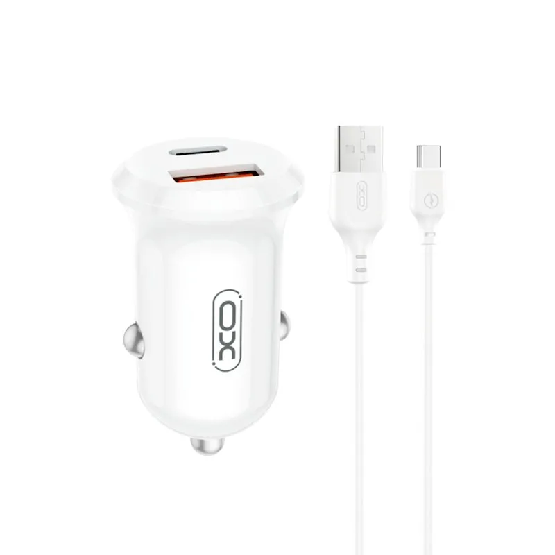 Ładowarka samochodowa XO CC69 USB-A USB-C 30W Biały + Kabel USB-A do USB-C