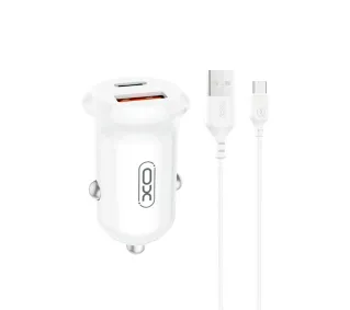 XO CC69 USB-A USB-C 30W Biały + Kabel USB-A do USB-C
