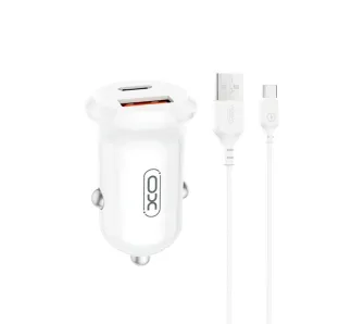 Ładowarka samochodowa XO CC69 USB-A USB-C 30W Biały + Kabel USB-A do USB-C