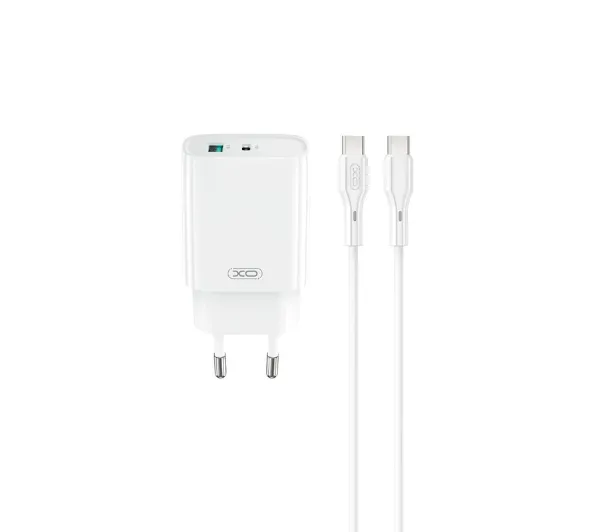 XO CE30 USB-A USB-C 30W Biały + Kabel USB-C do USB-C