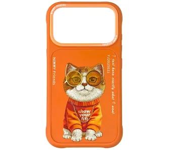 Etui Nimmy Glasses Cool Cat do iPhone 17 Pro Pomarańczowy